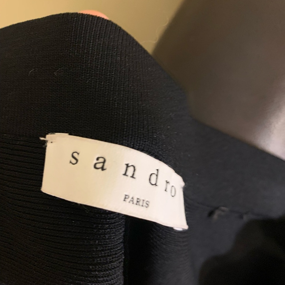 Sandro 2-Piece Black Knit Zip Polo Top & Ribbed MIDI Skirt Set - Picture 9 of 10